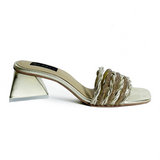 Braided Strips & Mesh Embellished Heels: 2.5-Inch Triangular Blocks For Women