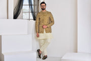 Golden Color Embroidered Prince Coat For Men