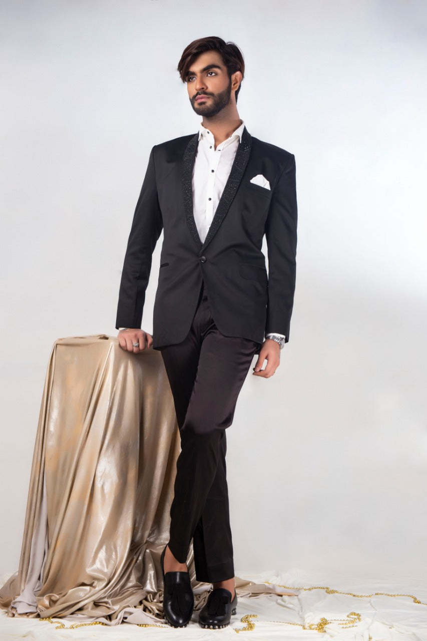 Black Color Embroidered Lapels Tuxedo Two-Piece Suits/Coat Pant For Men