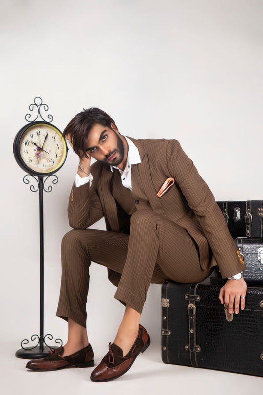 Light Brown Color Oxford Lining Three-Piece Suits/Coat Pant For Men