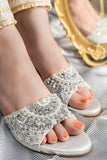 Silver Jewel Heels - Elegant Mid Heels with Crystals & Pearls For Women