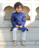 Elegant Blue Sherwani Crafted from Luxurious Jamawar Fabric For Boys