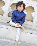 Elegant Blue Sherwani Crafted from Luxurious Jamawar Fabric For Boys