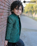 Majestic Dark Green Embroidered Prince Coat For Boys