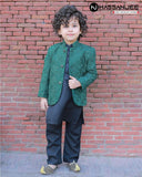 Majestic Dark Green Embroidered Prince Coat For Boys