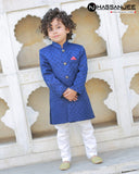 Elegant Blue Sherwani Crafted from Luxurious Jamawar Fabric For Boys