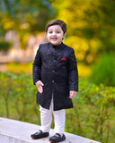 Luxurious Black Sherwani with Intricate Sequin Embroidery For Boys