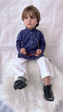 Elegant Navy Blue Cotton Kurta with Charming Embroidery For Boys