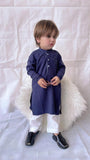 Elegant Navy Blue Cotton Kurta with Charming Embroidery For Boys