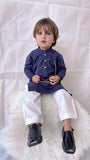 Elegant Navy Blue Cotton Kurta with Charming Embroidery For Boys