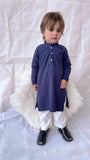 Elegant Navy Blue Cotton Kurta with Charming Embroidery For Boys