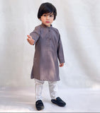 Elegant Grey Cotton Kurta with Intricate Embellishments For Boys