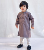 Elegant Grey Cotton Kurta with Intricate Embellishments For Boys