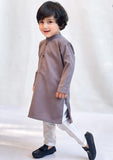 Elegant Grey Cotton Kurta with Intricate Embellishments For Boys