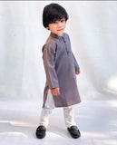 Elegant Grey Cotton Kurta with Intricate Embellishments For Boys