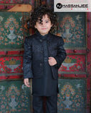 Black Prince Coat - Raw Silk with Sequin Embroidery For Boys