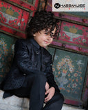 Black Prince Coat - Raw Silk with Sequin Embroidery For Boys