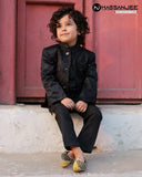 Black Prince Coat - Raw Silk with Sequin Embroidery For Boys