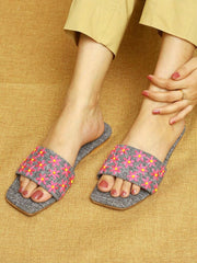 Bustangi Gray Flat Sliders – Effortless Glamour in Every Step For Women