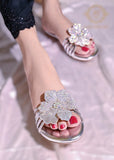 Jade Bottle Green, Black, Silver & Gold 3D Flower Flats – Bold & Elegant For Women