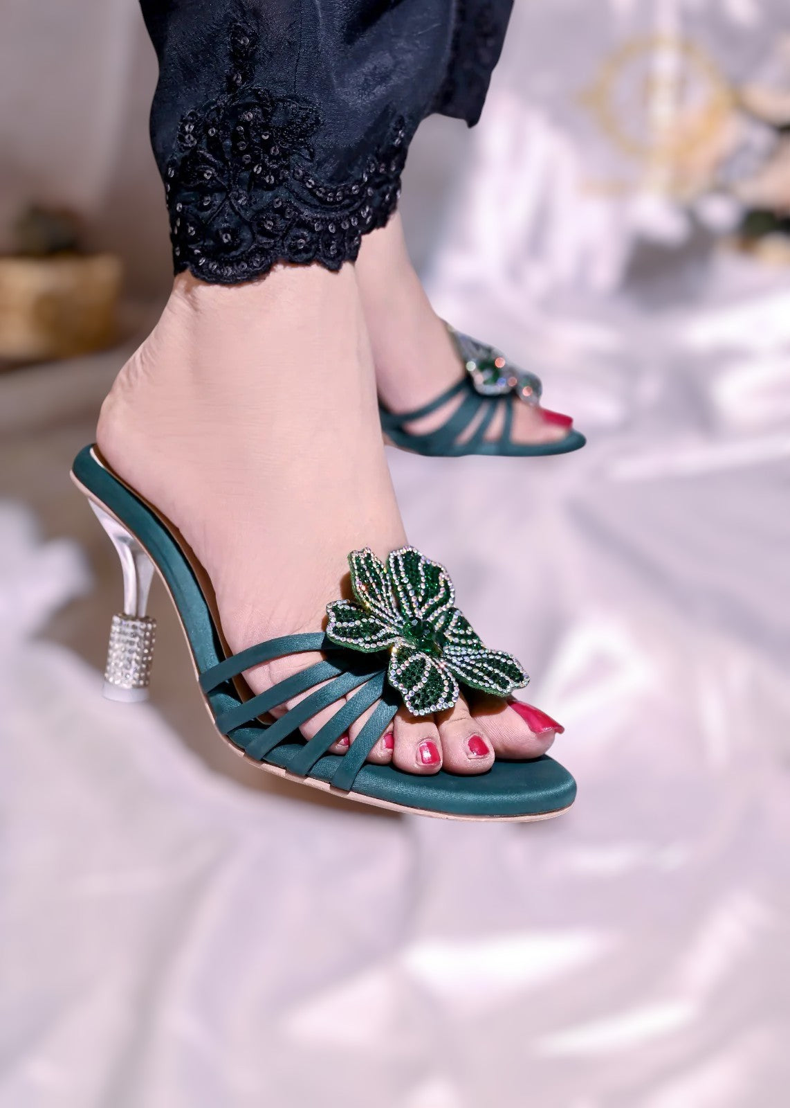 Jade Heels in Black, Bottle Green, Silver & Gold – Bold & Glamorous For Women