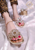 Jade Bottle Green, Black, Silver & Gold 3D Flower Flats – Bold & Elegant For Women