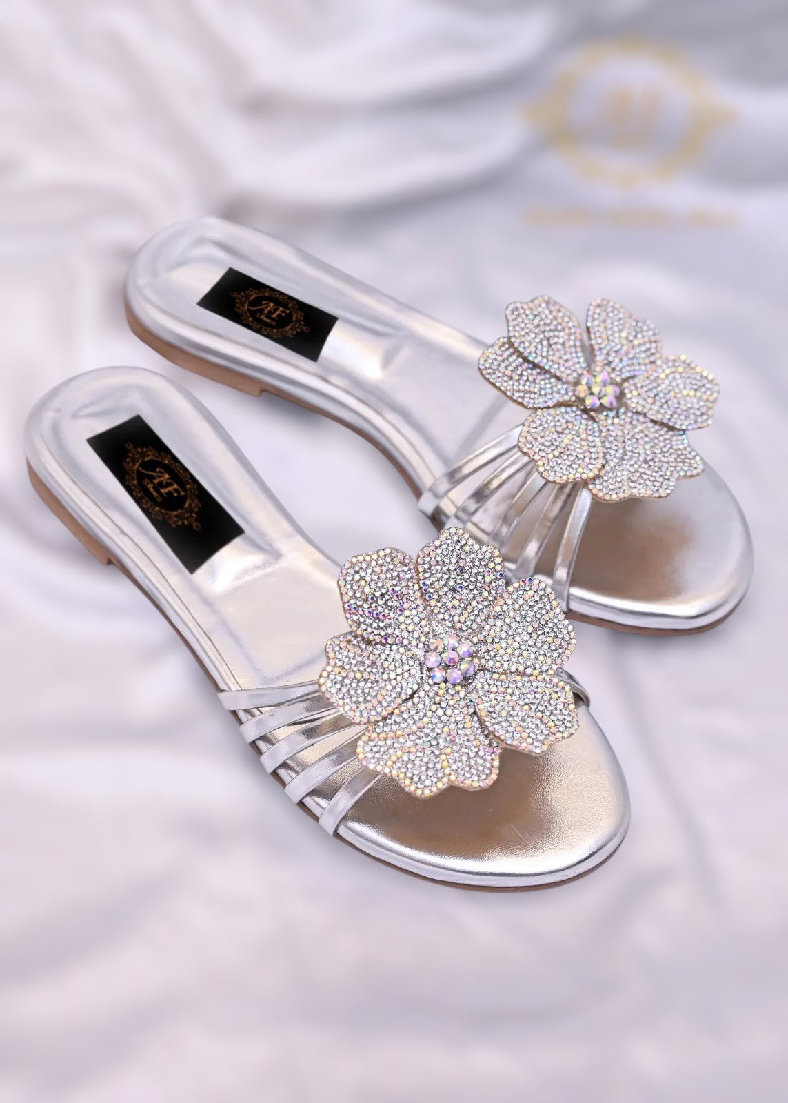 Jade Bottle Green, Black, Silver & Gold 3D Flower Flats – Bold & Elegant For Women