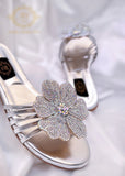 Jade Bottle Green, Black, Silver & Gold 3D Flower Flats – Bold & Elegant For Women