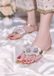 Rosatte Peach Pink , Gold , Black & Beige Faux Leather Slides For Women