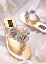 Rosatte Peach Pink , Gold , Black & Beige Faux Leather Slides For Women