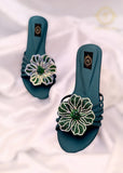Jade Bottle Green, Black, Silver & Gold 3D Flower Flats – Bold & Elegant For Women