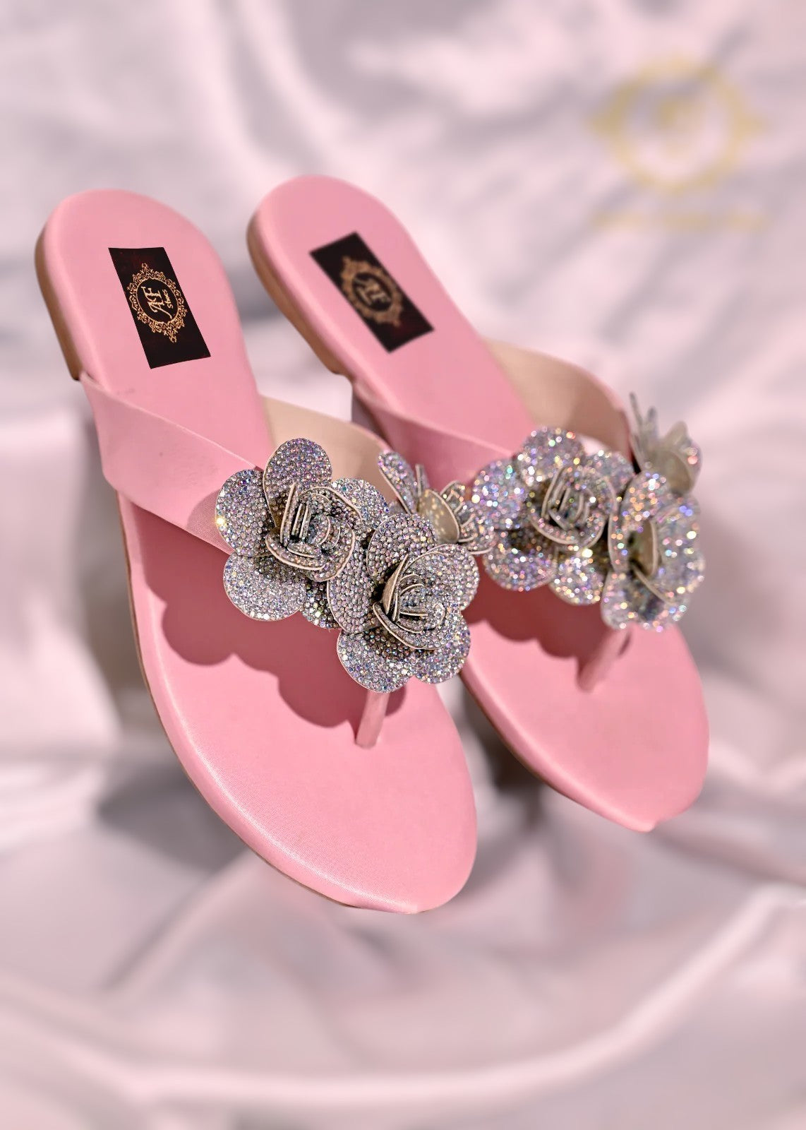 Rosatte Peach Pink , Gold , Black & Beige Faux Leather Slides For Women