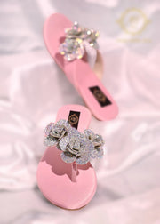 Rosatte Peach Pink , Gold , Black & Beige Faux Leather Slides For Women