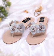 Rosatte Peach Pink , Gold , Black & Beige Faux Leather Slides For Women
