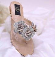 Rosatte Peach Pink , Gold , Black & Beige Faux Leather Slides For Women