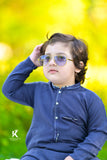 Classic Navy Blue Cotton Kurta with White Trouser For Boys