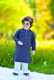 Classic Navy Blue Cotton Kurta with White Trouser For Boys