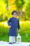 Classic Navy Blue Cotton Kurta with White Trouser For Boys