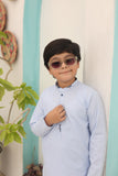 Chic Cool Blue Cotton Kurta Pajama with Elegant Embellishments For Boys