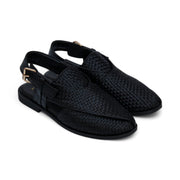 Black & Brown Heritage Leather Peshawari Chappal For Men