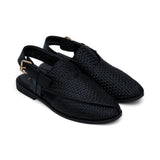Black & Brown Heritage Leather Peshawari Chappal For Men