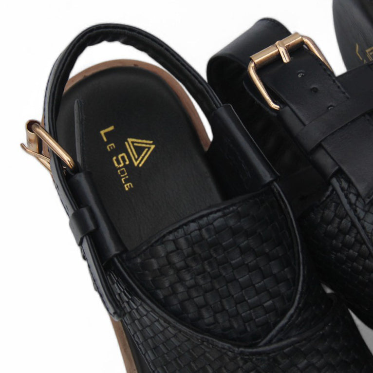 Black & Brown Heritage Leather Peshawari Chappal For Men