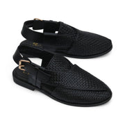 Black & Brown Heritage Leather Peshawari Chappal For Men