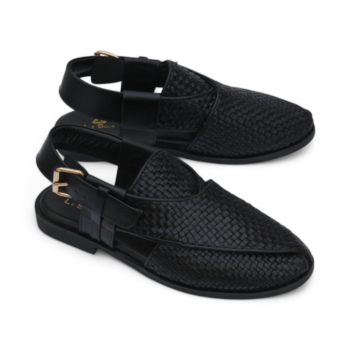 Black & Brown Heritage Leather Peshawari Chappal For Men