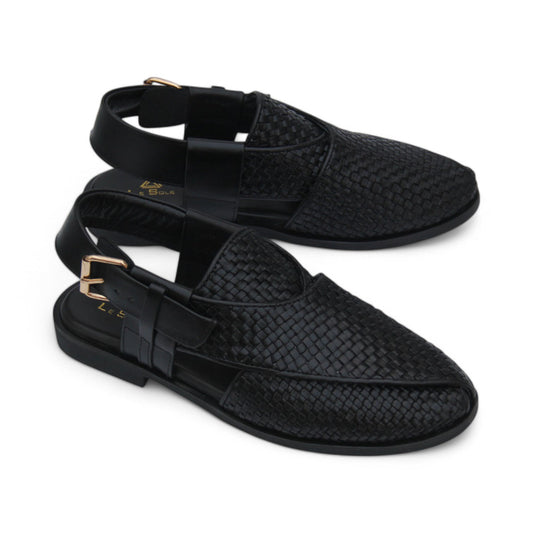 Black & Brown Heritage Leather Peshawari Chappal For Men