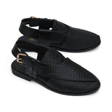 Black & Brown Heritage Leather Peshawari Chappal For Men