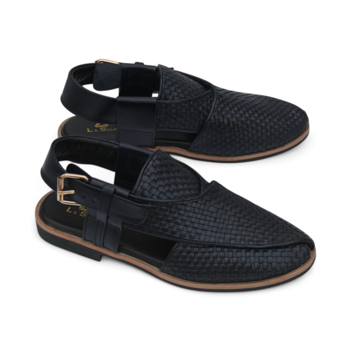 Black & Brown Heritage Leather Peshawari Chappal For Men