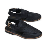 Black & Brown Heritage Leather Peshawari Chappal For Men