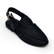 Black & Brown Heritage Leather Peshawari Chappal For Men