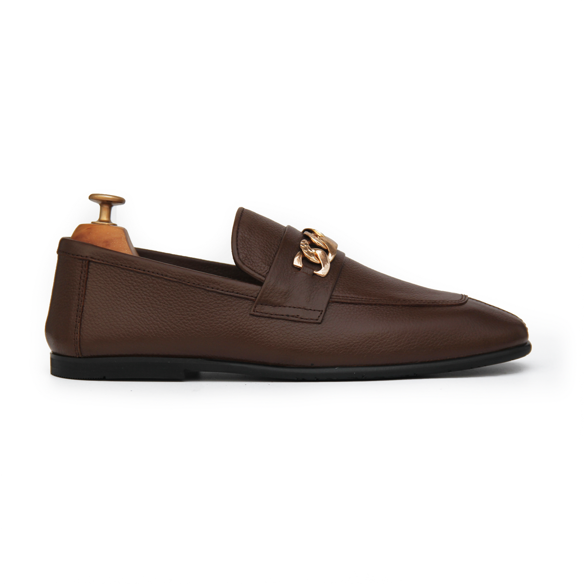 Black & Brown Premium Leather Loafers with Gold Chain for Men